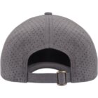 Back view of a gray perforated cap with an adjustable strap and metal buckle.