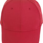 Front view of a plain red baseball cap.