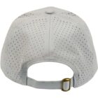 Light gray perforated cap viewed from the back with an adjustable strap and metal buckle.