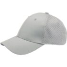 Light gray baseball cap with perforated side panels, viewed from an angle.
