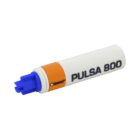 A cylindrical white tool labeled PULSA 800 with an orange stripe and a blue component at one end.