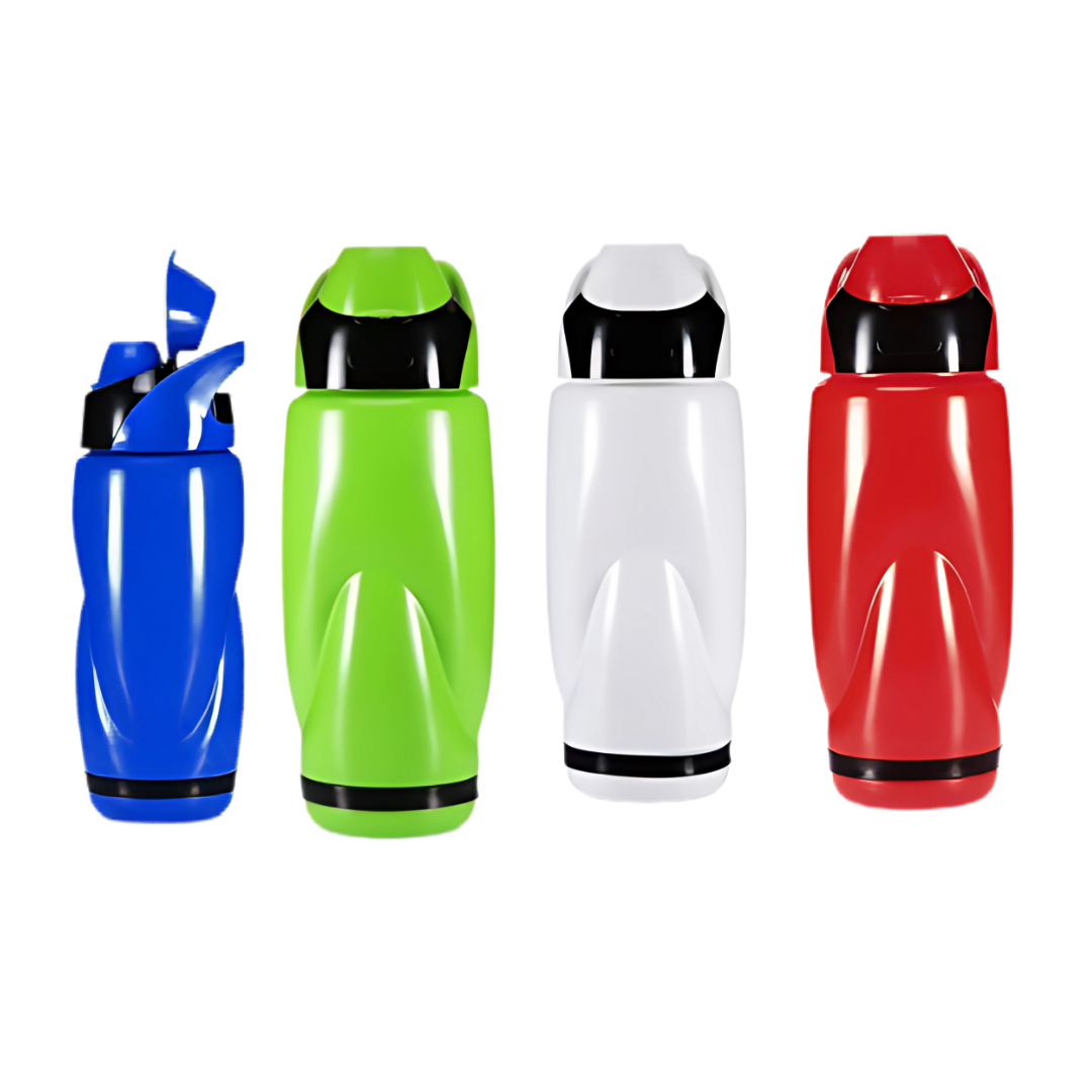 Countryman Drink Bottles: Blue, green, white, red; all with black lids.