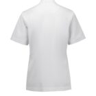 A plain white short-sleeved shirt is shown from the back. The shirt features a collar and is wrinkle-free, with a simple and clean design suitable for formal or casual wear.