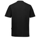 A plain black short-sleeve T-shirt seen from the back, with a simple design and no visible logos or patterns.