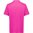 A bright pink polo shirt with short sleeves and a collar, shown from the back. The shirt has a simple and plain design, without any visible logos or patterns.
