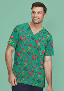 Printed V-Neck Scrub Top - Unisex