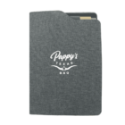 A gray tablet sleeve featuring the logo Pappys Texas BBQ with a design of a star and wings. The case appears to be made of fabric and partially reveals a tablet inside.