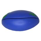 A blue, flattened object resembling a squished Earth stress ball, showing partial green landmasses on a curved surface.