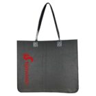 A black tote bag with two handles, featuring a red logo of a stylized lizard and the word tijdwinst vertically printed on the side.