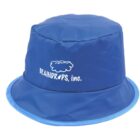 Blue bucket hat with BRAINDRIPS, inc. and a cloud logo printed in white on the front.