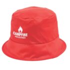 Red bucket hat with Campfire Industries logo in white on the front.