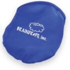 A blue bean bag with BRAINDROPS, inc. and a cloud logo printed in white.