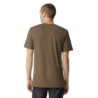 Man in Gildan Softstyle CVC T-shirt and jeans, facing away.