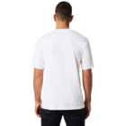 Man in a Gildan Softstyle white T-shirt and dark jeans, facing away.