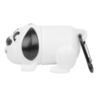 A white, dog-shaped silicone case with black ears and eyes, designed to look like a cartoon puppy. The case features a carabiner clip attached to its back, allowing it to be easily attached to bags or belts.