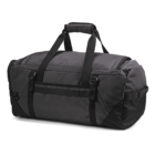 A large, dark gray duffel bag with black straps and a handle. The bag has a rectangular shape and appears to be made of durable fabric. It features a main compartment with a zipper closure and additional pockets on the sides.