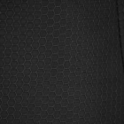 Close-up of a black fabric with a hexagonal honeycomb pattern. The texture is uniform, creating a geometric design with a modern and sleek appearance.