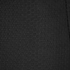 Close-up of a black fabric with a honeycomb pattern, featuring tightly woven hexagonal shapes that create a textured and uniform surface. The fabric appears durable and slightly reflective.