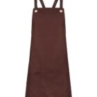 A brown apron with adjustable straps and a large front pocket, designed for kitchen or workshop use. The apron features two brass-look buttons at the top where the straps are attached.