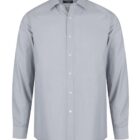 A light gray mens long-sleeve dress shirt with a collar and button-down front. The shirt has a simple design, offering a classic and formal appearance.
