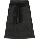 A dark gray apron with a black waist tie. It has a simple, straight design and appears to be made of durable fabric. The tie at the waist allows for an adjustable fit.