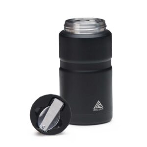 Black insulated bottle with metal lid removed, featuring the Ion Grit logo on the front.