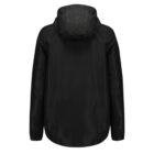 Black hooded jacket with long sleeves, shown from the back. Simple design with no visible logos or patterns.