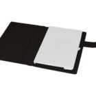 Open black case displaying a white notebook with 275 KENT embossed on the cover. The case has a strap for closure. The notebook is neatly placed inside, showcasing its simple and elegant design.