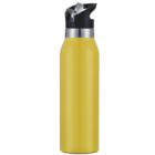 A yellow stainless steel water bottle with a black flip-top lid and a built-in straw.