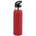 Red stainless steel water bottle with a black spout lid and silver neck ring, set against a plain white background.