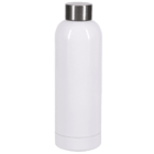 A plain white stainless steel water bottle with a silver screw-on lid. The bottle is upright against a white background.