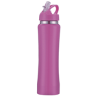 A pink reusable water bottle with a flip-top lid and built-in straw. The bottle is tall and slender, with a smooth design.