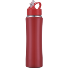 Red stainless steel water bottle with a flip-top lid and a transparent straw. The lid has a handle for easy carrying. The bottle has a sleek, slim design.