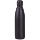 A sleek black stainless steel water bottle with a screw-on lid, standing upright against a plain white background.