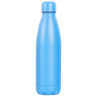 A sleek, solid light blue, insulated metal bottle with a cap. The bottle has a smooth, matte finish and a slim, cylindrical design. Suitable for hot or cold beverages.