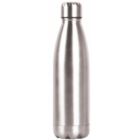 A stainless steel, insulated water bottle with a smooth, metallic finish. The bottle has a rounded cap and a sleek, cylindrical shape.