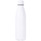 A plain, white, stainless steel water bottle with a rounded cap, set against a white background.