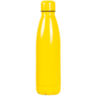 A bright yellow insulated water bottle with a sleek, smooth design. It has a shiny reflective surface and a screw-on cap.