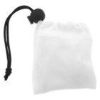 White drawstring pouch with a black cord and adjustable black plastic toggle. The pouch appears lightweight and slightly translucent.