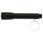 A small black flashlight with a cylindrical body and a keyring attachment on the side, shown against a plain white background.