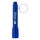 A small, blue, cylindrical flashlight with a keyring attached at the top. It has the text LARSON BOATS printed in white on the side. The flashlight is shown against a plain white background.