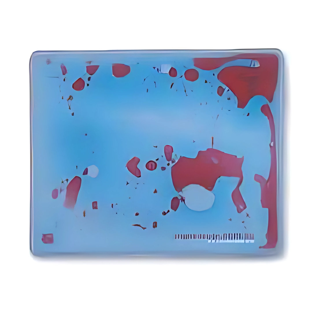 Abstract red shapes on a blue Liquid Pad Promotional Mouse Mat.