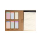 An open organizer with sticky notes for each day of the week on the left and a lined notepad on the right. The cover is plain brown. The sticky notes are pastel-colored, each labeled from Monday to Weekend.