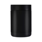 A sleek, black cylindrical container with a smooth, matte finish and a matching lid, set against a plain white background.