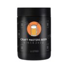 Black drink canister with a Craft Masters Beer Since 2022 label featuring a beer mug and palm trees. The canister has subtle mug illustrations and the code LL0980.
