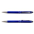 Two identical blue and silver pens on a white background. The top pen is arranged with the tip facing left, and the bottom pen with the tip facing right. Both pens feature a sleek metallic design and a clip on the cap.