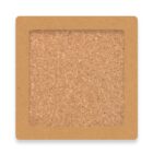 A square cork board with a light wood frame, shown from above. The cork surface is clean and textured with a speckled appearance, suitable for pinning notes and reminders. The overall color is light brown.