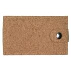 A rectangular cork wallet with a flap secured by a metal snap button. The wallet has visible stitching around the edges. The cork texture gives it a natural, earthy appearance.