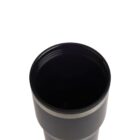A black, insulated travel mug without a lid, viewed from the top against a white background.