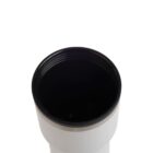 A close-up of an open, empty white travel mug with a black interior, viewed from above against a white background.